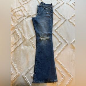 American Eagle Outfitters Dark Blue Distressed Flare Jeans